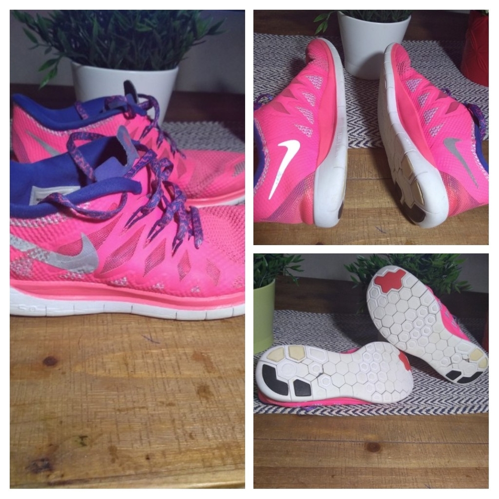 Used women's Nike free 5.0 running shoes size 7y / 8.5 women pink